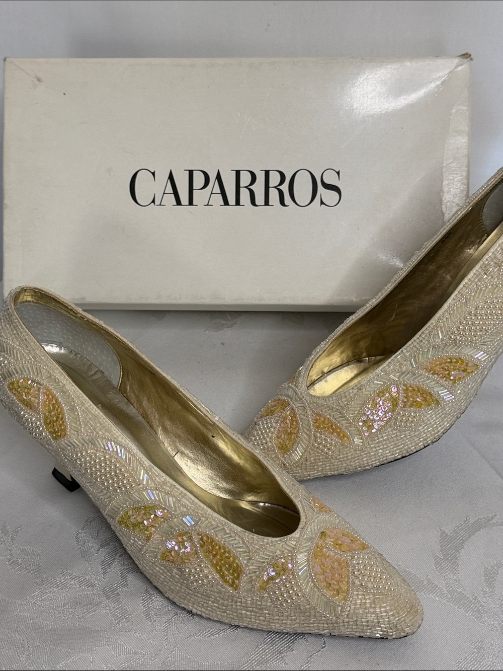 vintage Caparros beaded kitten heel pumps